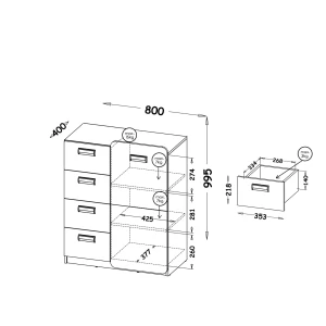 80 cm komoda Lorento 06 biela/dub nash