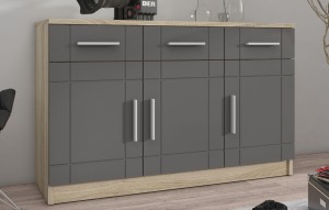 Nástenná skrinka s displejom Paris GR01 s 2 komodami 3D 2S a 2D 2S Grafit/Sonoma dub s LED