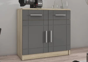 Nástenná skrinka s displejom Paris GR01 s 2 komodami 3D 2S a 2D 2S Grafit/Sonoma dub s LED