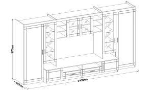 Nástenná skrinka s displejom Paris GR01 s 2 komodami 3D 2S a 2D 2S Grafit/Sonoma dub s LED