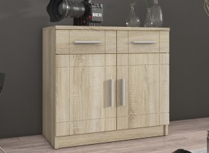 Nástenná skrinka s vitrínou Paris SO01 s 2 komodami 3D 2S a 2D 2S Sonoma dub s LED