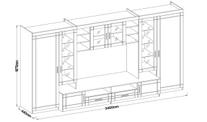 Nástenná skrinka s vitrínou Paris SO01 s 2 komodami 3D 2S a 2D 2S Sonoma dub s LED