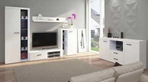 Nástenná skrinka Rumba WH01 s komodou WH20 2D 2S Biela s LED