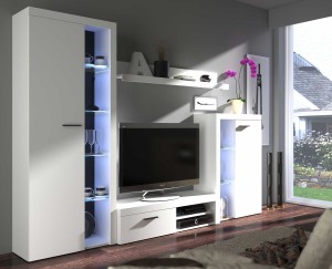 Nástenná skrinka Rumba WH01 s komodou WH20 2D 2S Biela s LED