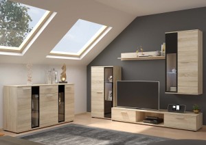 Salsa SO01 TV nástenná skrinka s komodou SO20 3D 2S dub Sonoma s LED