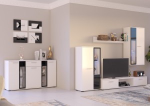 Salsa WH01 TV nástenná skrinka s komodou WH20 3D 2S Biela s LED