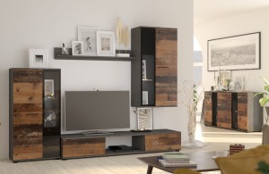 Nástenná TV skrinka Salsa OLDMAT01 s komodou OLDMAT20 3D 2S Old Style/Matera s LED