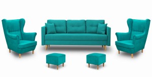 Škandinávska sedacia súprava s 2 kreslá s podnožkami Tyrkysová