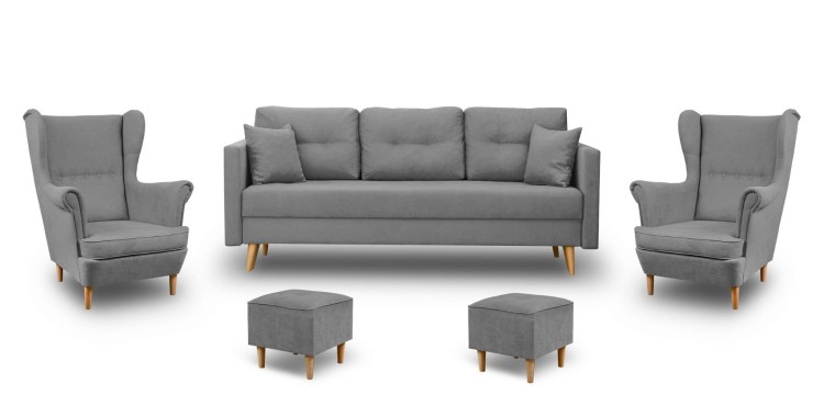 Škandinávska sedacia súprava s 2 kreslá s podnožkami Sivá