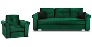 Merida Lounge Set Pohovka s Kreslo Tmavo zelená
