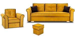 Merida Lounge Set Pohovka s kreslo s podnožkou Žltá