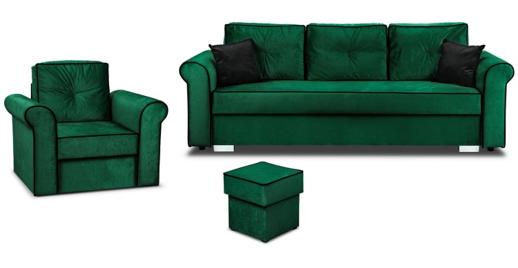 Merida Lounge Set Pohovka s kreslo s podnožkou Tmavo zelená