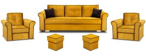 Merida Lounge Set Pohovka s 2 kreslá s podnožkami Žltá