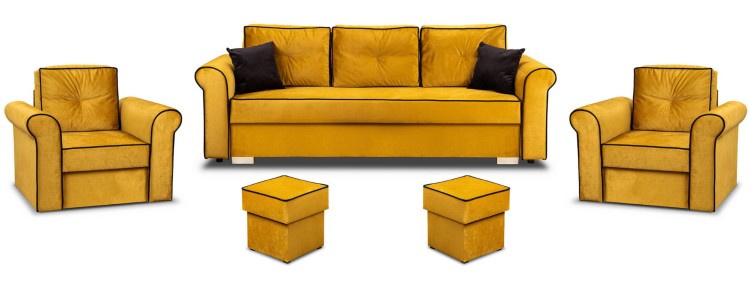 Merida Lounge Set Pohovka s 2 kreslá s podnožkami Žltá
