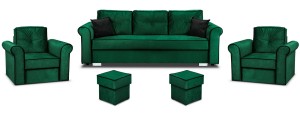 Merida Lounge Set Pohovka s 2 kreslá s podnožkami Tmavo zelená