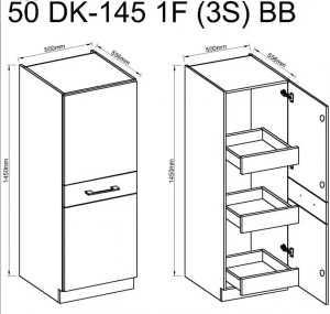 Stojan na kuchynskú linku s 3 zásuvkami VIGO 50 DK-145 1F (3S) lesklá biela/Lancelot