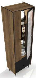 Presklená skrinka so zásuvkami Prestigo P3 1D1W2S Čierny/Oak/San Sebastian