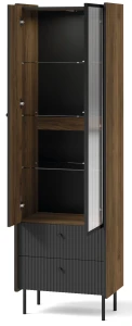Presklená skrinka so zásuvkami Prestigo P3 1D1W2S Čierny/Oak/San Sebastian