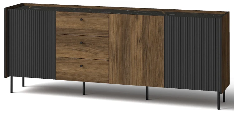 Komoda 200 cm Prestigo P6 3D3S Čierny orech/San Sebastian