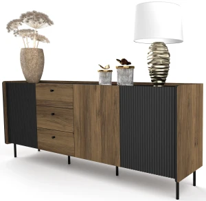 Komoda 200 cm Prestigo P6 3D3S Čierny orech/San Sebastian