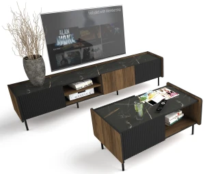 RTV skrinka 200 cm Prestigo P8 3D Čierny/Oak/San Sebastian