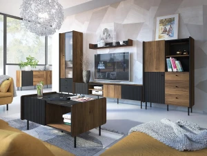 RTV skrinka 200 cm Prestigo P8 3D Čierny/Oak/San Sebastian
