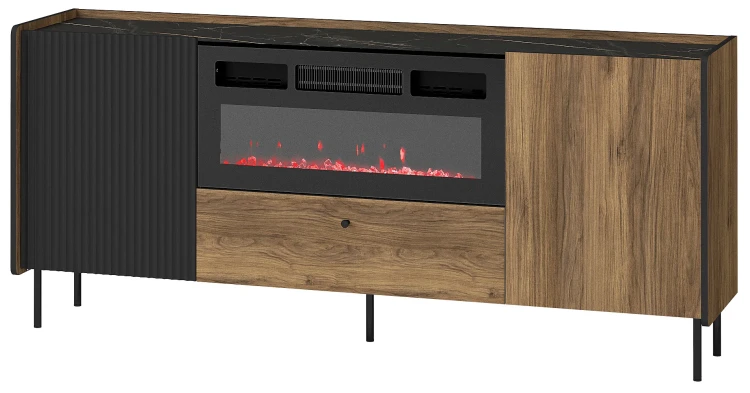 180 cm komoda s krbom Prestigo P16 1S Čierny orech/San Sebastian