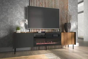 RTV 180 cm komoda s krbom Prestigo P17 Čierny orech/San Sebastian