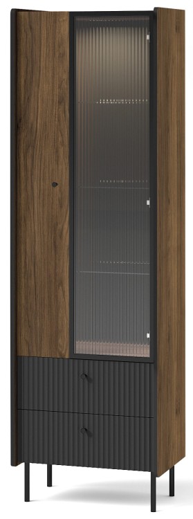 Presklená skrinka so zásuvkami Prestigo P3 1D1W2S Čierny/Oak/San Sebastian