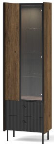 LED presklená vitrína so zásuvkami Prestigo P3 1D1W2S Čierny/Oak/San Sebastian