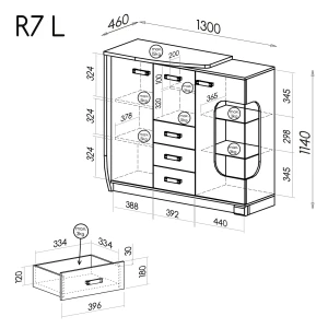Ľavá komoda Romero R7L 1D1W3S1B s LED Oak Canyon/Arusha