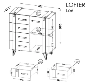 Komoda Lofter LO6 Dub Wotan/Millenium Concrete