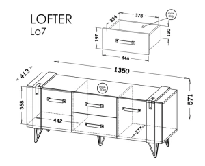 RTV skriňa Lofter LO7 Dub Wotan/Millenium Concrete