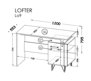 Stôl Lofter LO9 Dub Wotan/Beton Millenium