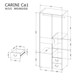 Šatníková skriňa Carini CA1 Nash Dub/biely briliant/grafit