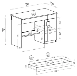 Stôl 110 cm Gumi G6 biely/antracitový