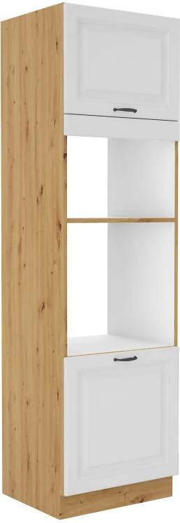 Komínová skrinka pre rúru a mikrovlnnú rúru STILO 60 DPM-210 2F biela/dub Artisan kitchen