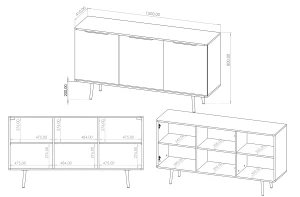 Komoda do obývačky Pinelli 150 cm PN-01 Čierny grafit/Captains Deck