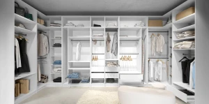 Otvorená rohová šatníková skriňa s nadstavcom na modulovú skriňu Foxen Bílá