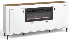 Komoda do obývacího pokoje Mossa MO7 s krbom biela/dub whisky
