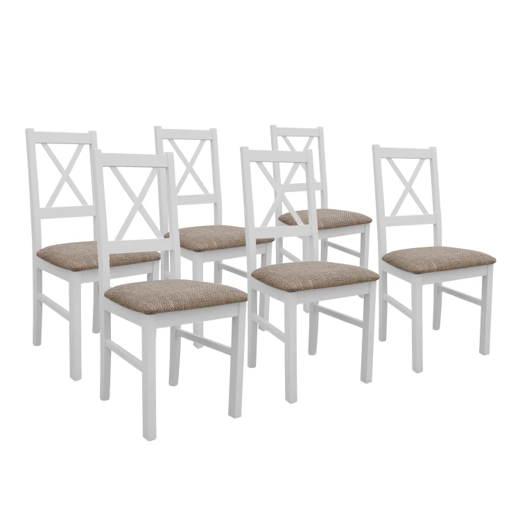 Sada 6x drevená stolička NIL10 Biela/Béžová