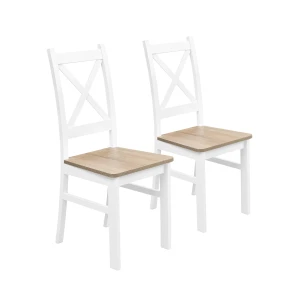 Sada 2x drevená stolička KRT Biela/Dub Sonoma