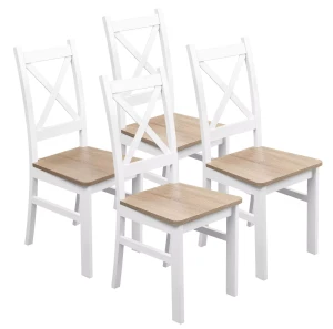 Sada 4x drevená stolička KRT Biela/Dub Sonoma