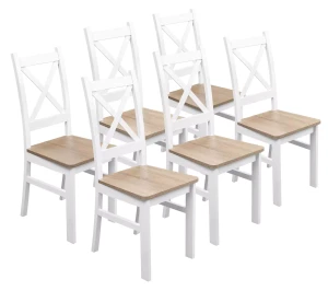 Sada 6x drevená stolička KRT Biela/Dub Sonoma