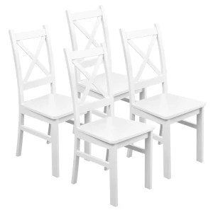 Sada 4x drevená stolička KRT Biela/Biela