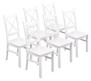 Sada 6x drevená stolička KRT Biela/Biela