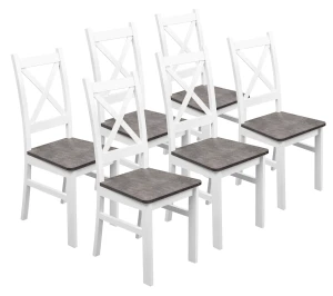 Sada 6x drevená stolička KRT Biela/Beton