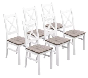 Sada 6x drevená stolička KRT Biela/San Remo