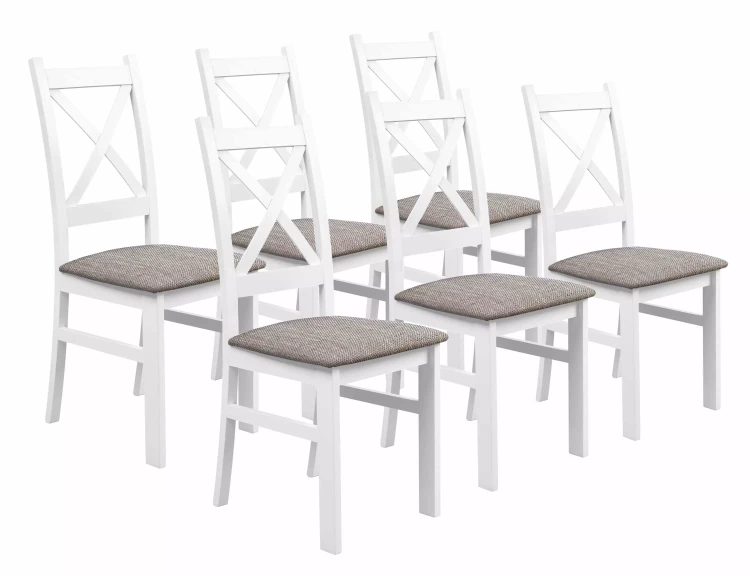 Sada 6x drevená stolička KRZ Biela/Svetlohnedá