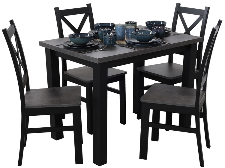 Jedálenský set 120x80 so 4 stoličkami M002-4 Čierna/Betón